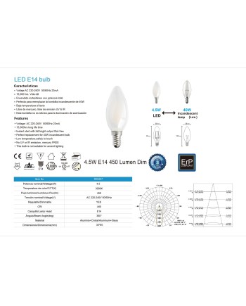 BOMBILLA LED * VELA OPAL 4,5W 3000K DIM